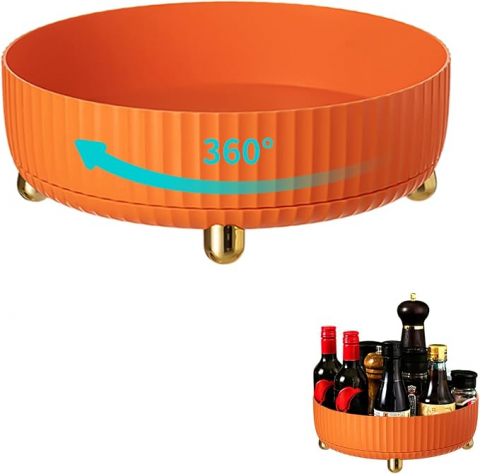 Casă, Grădină & Bricolaj - Raft Rotativ de Depozitare 360° pentru Condimente și Organizare, Suport Cosmetice, Portocaliu, 8EAF