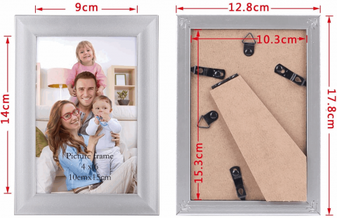 Rama Foto 10x15 cm cu Plexiglas pentru Poze 15x10 cm, Expunere pe Perete sau Masă, Argintiu, GX95 [1]