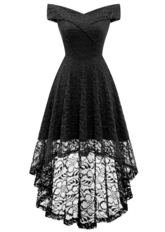 Îmbrăcăminte Femei - Rochie cocktail Homrain, eleganta, din dantela cu model floral, umeri goi, negru