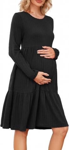 Îmbrăcăminte & Încălțăminte - Rochie de Maternitate pentru Femei din Tricot Rib Knit, cu Decolteu Rotund, MAVIS LAVEN