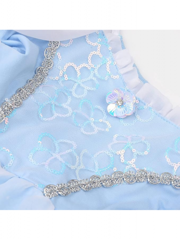 Rochie de Prințesă „Flower” pentru Fetițe, Mărimea 130 (7-8 ani), Albastru, bagheta, coronita, lantic + alte accesorii incluse in set [3]