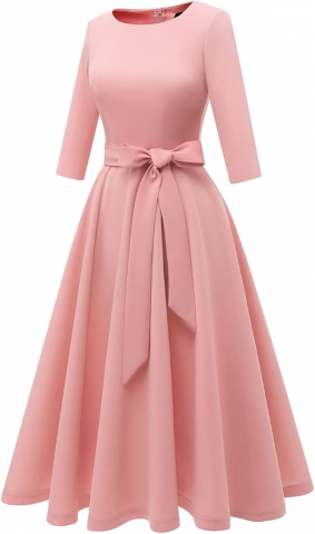 Rochie Elegantă Dresstells pentru Femei – Stil Vintage, Croială A-Line, Mâneci 3/4, Rochie de Ocazie pentru Nuntă sau Evenimente Speciale – Culoare Blush, Mărimea L (Bust 99 cm / Talie 80 cm) [2]
