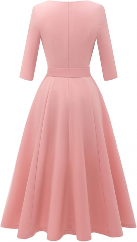 Rochie Elegantă Dresstells pentru Femei – Stil Vintage, Croială A-Line, Mâneci 3/4, Rochie de Ocazie pentru Nuntă sau Evenimente Speciale – Culoare Blush, Mărimea L (Bust 99 cm / Talie 80 cm) [3]