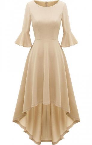 Rochie Festivă Damă cu Mâneci 3/4 Evazate Tip Clopot, Decolteu Rotund, Gardenwed, bej, marime XL [2]