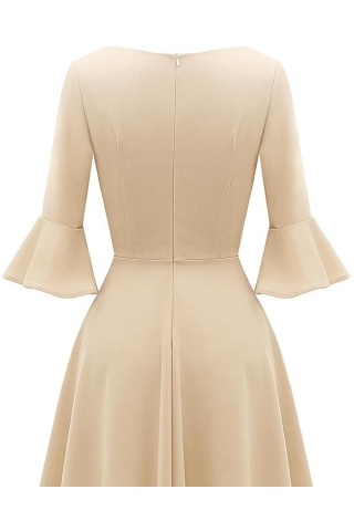 Rochie Festivă Damă cu Mâneci 3/4 Evazate Tip Clopot, Decolteu Rotund, Gardenwed, bej, marime XL [5]