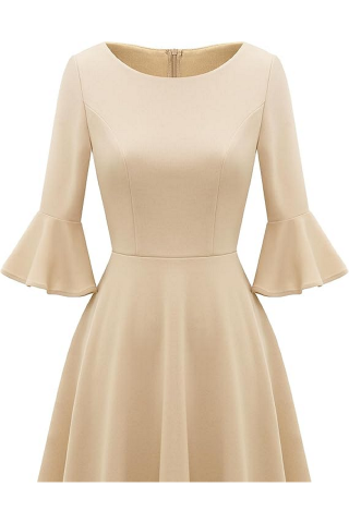 Rochie Festivă Damă cu Mâneci 3/4 Evazate Tip Clopot, Decolteu Rotund, Gardenwed, bej, marime XL [4]