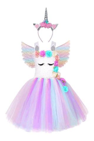 Rochie Unicorn pentru Fete cu aripi Bentita Costum Printesa pentru Carnaval si Halloween