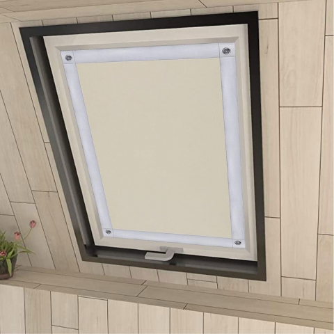 Decorațiuni Casă & Textile - Rulou Opacizant 100% Blackout cu Ventuze, Fara Gauri, EUROHOME, Protectie Solara pentru Ferestre de Mansarda, BEJ, Compatibil Velux Roto11/14, 116 x 120 cm