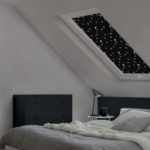 Rulou Opacizant 100% Blackout cu Ventuze, Fara Gauri, EUROHOME, Protectie Solara pentru Ferestre de Mansarda, Model Luna si Stele, Compatibil Velux Roto11/14 [4]