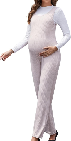 Femei - salopeta-gravide-brynmama-bej-caisa-tricotata-wide-leg