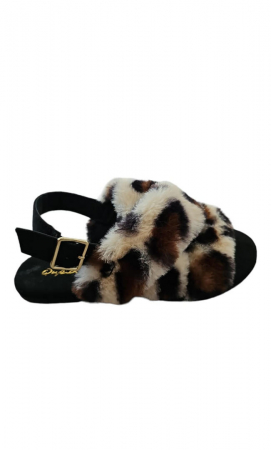 Îmbrăcăminte & Încălțăminte - Sandale cu blana artificiala, Qupid, culoare multicolor leopard, marime 36,5
