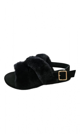 Îmbrăcăminte & Încălțăminte - Sandale cu blana artificiala, Qupid, negru, marime 38