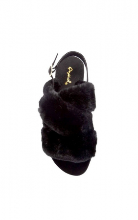 Sandale cu blana artificiala, Qupid, negru, marime 39,5 [2]