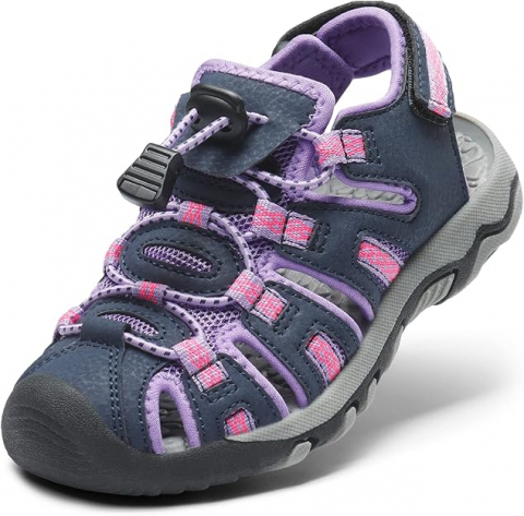 Îmbrăcăminte & Încălțăminte - Sandale Sport DREAM PAIRS pentru Fete și Băieți, Mărimea 28, Gri Deschis/Violet, Talpă Antiderapantă, Uscare Rapidă, Vârf Protejat