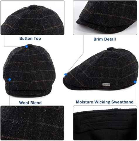 Șapcă de Iarnă din Lână pentru Bărbați, Comhats, Model Gatsby, Stil Duckbill, Căptușită, Mărime L (59–60 cm), Culoare Bleumarin (Navy) [1]