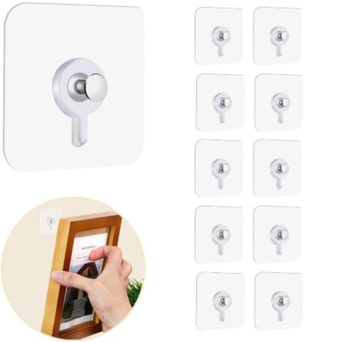 Decorațiuni Casă & Textile - Set 10 Cuie cu Adeziv pentru fixare tablouri si rafturi, Fara gauri in pereti, 6x6 cm