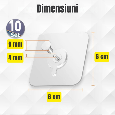 Set 10 Cuie cu Adeziv pentru fixare tablouri si rafturi, Fara gauri in pereti, 6x6 cm [5]