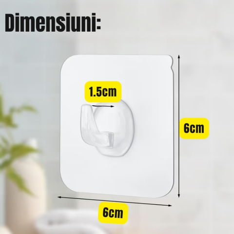 Set 10 Cuiere cu Adeziv, Fara gauri in pereti, Transparente, Rezistente, 6x6 cm [1]