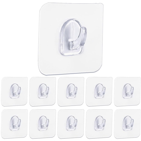 Casă, Grădină & Bricolaj - Set 10 Cuiere cu Adeziv, Fara gauri in pereti, Transparente, Rezistente, 6x6 cm