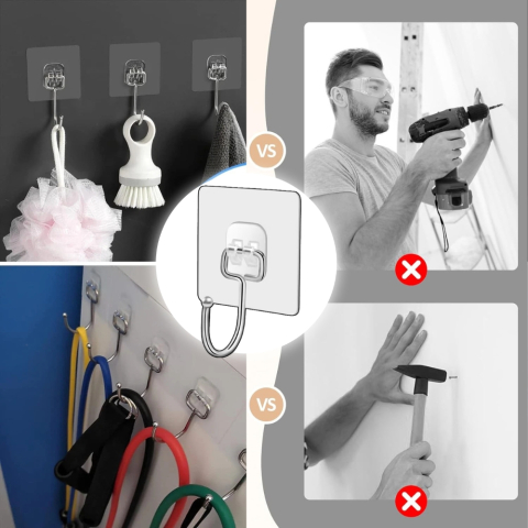 Set 10 cuiere transparente cu adeziv fara gauri in pereti, rezistente la apa pentru baie si bucatarie [2]