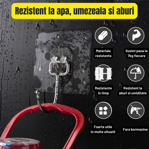 Set 6 cuiere transparente cu adeziv fara gauri in pereti, rezistente la apa pentru baie si bucatarie [4]