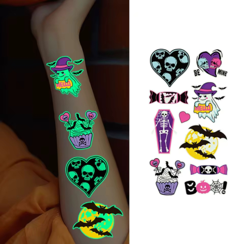 Set tatuaje temporare Halloween glow in the dark activare cu apa modele luminoase [4]