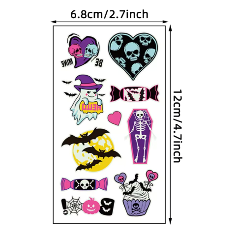 Set tatuaje temporare Halloween glow in the dark activare cu apa modele luminoase [3]
