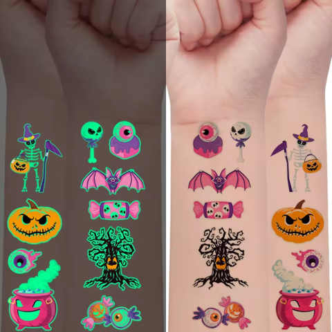 Set tatuaje temporare Halloween glow in the dark activare cu apa modele luminoase [2]