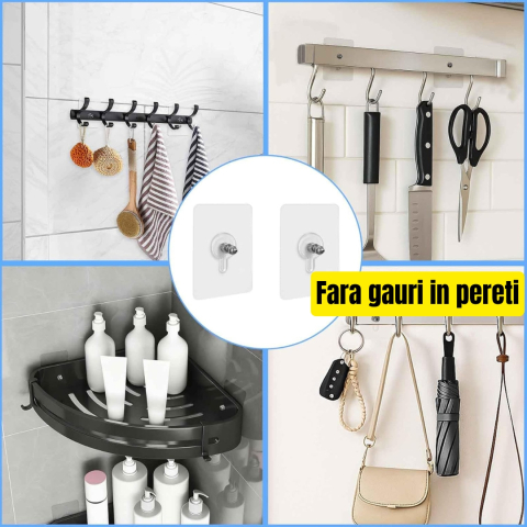 Set 10 suruburi cu banda adeziva transparenta 5.5x5.5 cm fara gauri in pereti rezistente la umezeala [1]