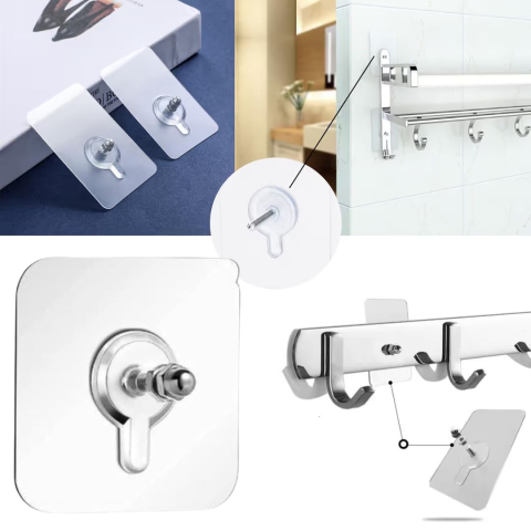 Set 10 suruburi cu banda adeziva transparenta 5.5x5.5 cm fara gauri in pereti rezistente la umezeala [6]