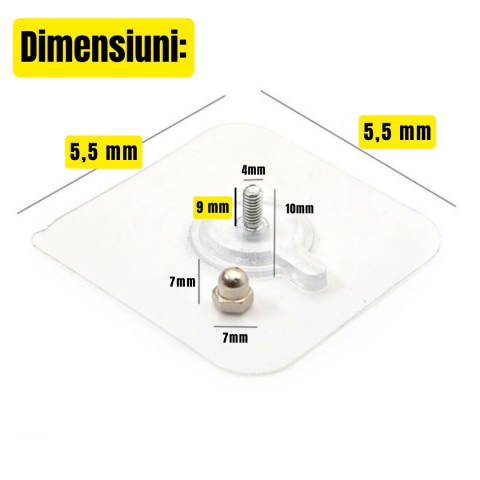 Set 10 suruburi cu banda adeziva transparenta 5.5x5.5 cm fara gauri in pereti rezistente la umezeala [5]