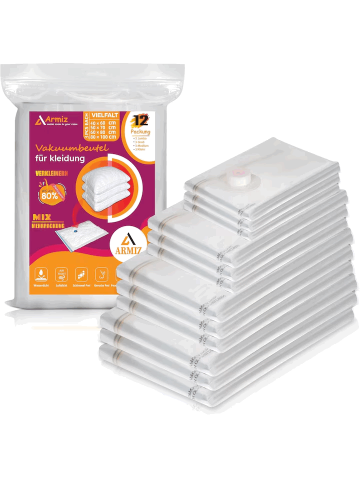 Menaj & Curățenie - Set 12 Saci de Vidat pentru Haine – 3 Jumbo (80 x 100 cm), 3 Mari (60 x 80 cm), 3 Medii (50 x 70 cm), 3 Mici (40 x 60 cm), pentru Depozitare Etansa cu Supape de Aer