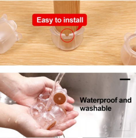 Set 16 Protecții Picioare Mobilier Ezprotekt, Silicon și Fetru, 3 × 3,4 cm, Transparent și Maro – Pentru Podele Protejate și Mișcare Silențioasă [3]