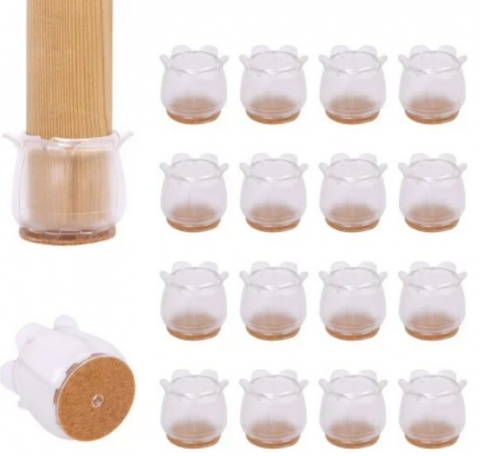 Casă, Grădină & Bricolaj - Set 16 Protecții Picioare Mobilier Ezprotekt, Silicon și Fetru, 3 × 3,4 cm, Transparent și Maro – Pentru Podele Protejate și Mișcare Silențioasă