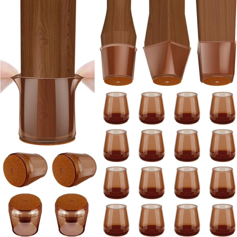 Menaj & Curățenie - Set 16 protectii picioare scaun silicon cu pasla maro Ø15-21 mm antizgomot si antizgariere