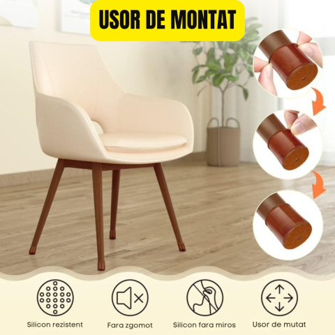 Set 16 protectii picioare scaun silicon cu pasla maro Ø15-21 mm antizgomot si antizgariere [2]