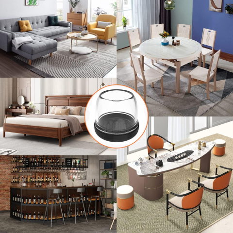 Set 16 protectii picioare scaun Ø28-36 mm, rotunde, Negru + Transparent, cu baza anti frecare pentru covor si mocheta [3]