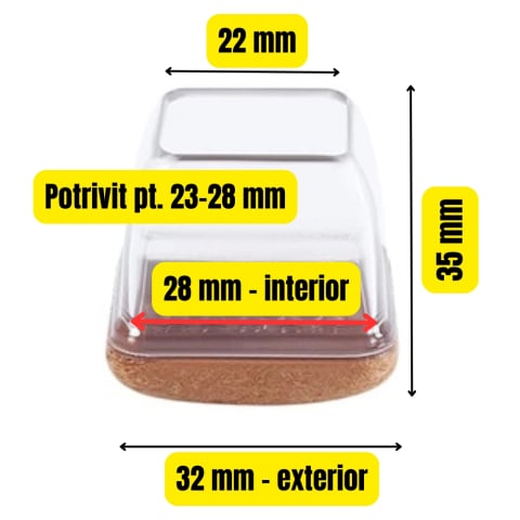 Set 16 Protectii picioare scaun, Patrate 23-28mm cu Pasla, capace transparente anti-zgariere pentru parchet [1]