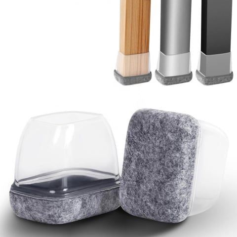 Decorațiuni Casă & Textile - Set 8 Protectii picioare scaun, Patrate 23-28mm cu Pasla, capace transparente anti-zgariere pentru parchet