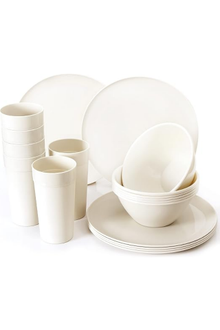 Bucătărie - Set 18 piese de veselă din plastic Youngever, culoare crem