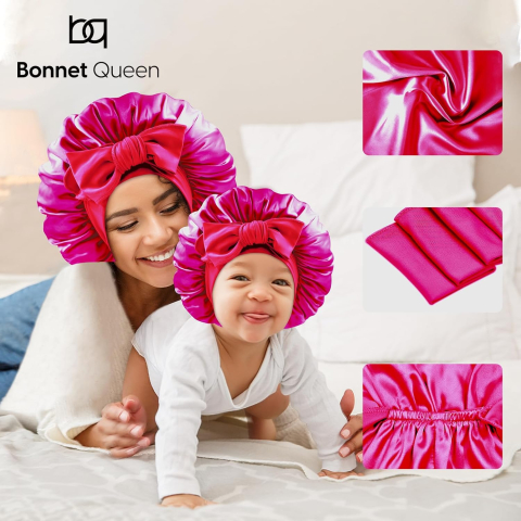 Set doua bonete din satin roz pentru somn mama si copil. [3]