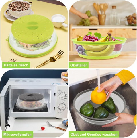 Set 2 Capace pliabile pentru cuptorul cu microunde, 26,5 cm, cu 2 carlige adezive, pentru fructe, legume si incalzire alimente [4]