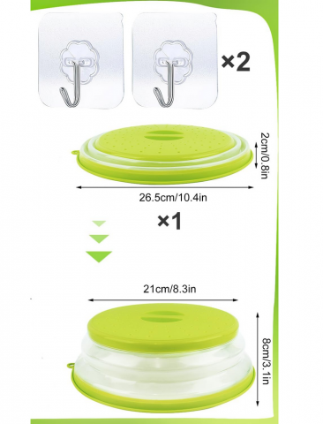 Set 2 Capace pliabile pentru cuptorul cu microunde, 26,5 cm, cu 2 carlige adezive, pentru fructe, legume si incalzire alimente [1]
