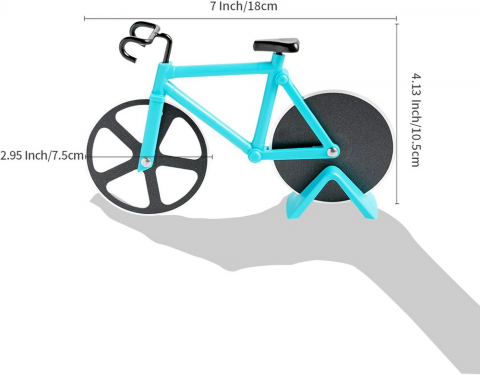 Set 2 Cuttere pentru pizza in forma de motocicleta si bicicleta, din otel inoxidabil si plastic, cu suport, design creativ [2]