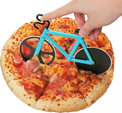Set 2 Cuttere pentru pizza in forma de motocicleta si bicicleta, din otel inoxidabil si plastic, cu suport, design creativ [3]