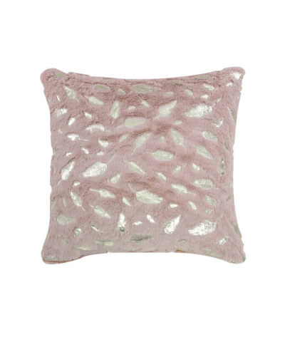 Set 2 Fețe de pernă decorative din imitație de blană, cu design de frunze metalice, MIULEE, roz, 40x40 cm [2]