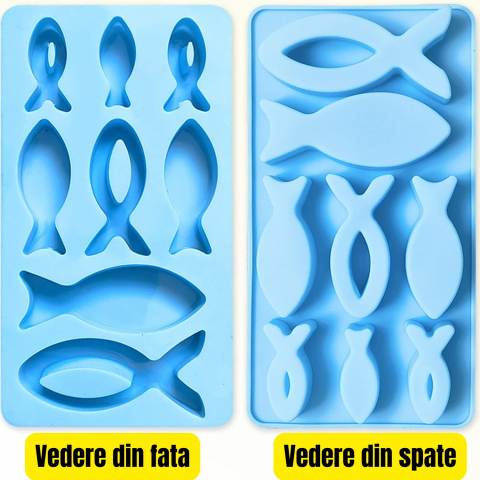 Set 2 Forme din Silicon, Pesti - Simbol Crestin, cu 8 Compartimente fiecare, pentru Deserturi, Ciocolata, Sapun, Gheata, 22 x 12 cm [2]