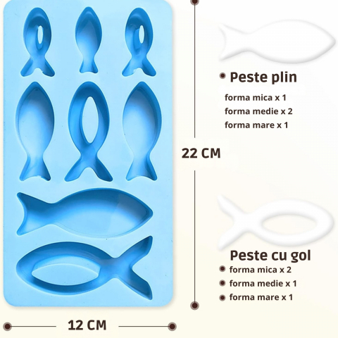 Set 2 Forme din Silicon, Pesti - Simbol Crestin, cu 8 Compartimente fiecare, pentru Deserturi, Ciocolata, Sapun, Gheata, 22 x 12 cm [1]