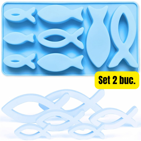Casă, Grădină & Bricolaj - Set 2 Forme din Silicon, Pesti - Simbol Crestin, cu 8 Compartimente fiecare, pentru Deserturi, Ciocolata, Sapun, Gheata, 22 x 12 cm