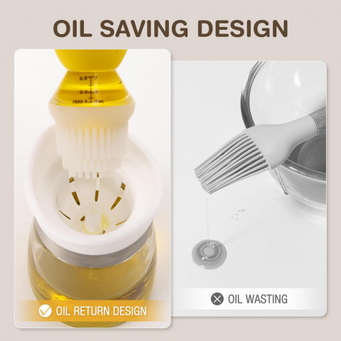 Set 2 Oliviere din Sticla de 110ml cu Perie Dozatoare Gradata de 5ml din Silicon, Pentru Uleiuri/Sosuri/Otet, Vucchini [3]
